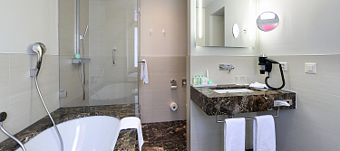 Senior Suite bathroom with shower and whirlpool bath